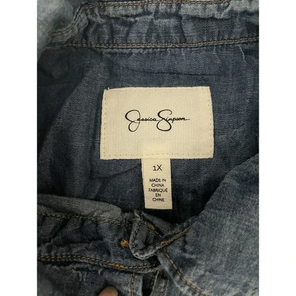 Jessica Simpson Womens Sz 1X Blue Denim Twill Embroidered Studded Western Boho - Picture 7 of 8